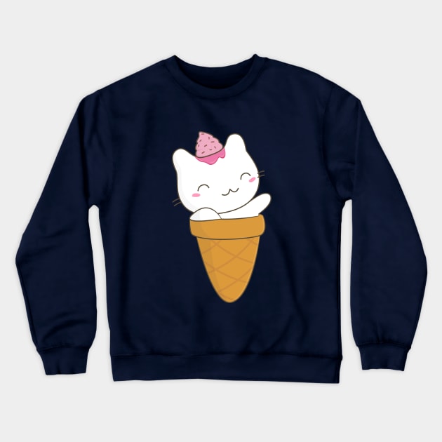 Kawaii Ice Cream Cat Crewneck Sweatshirt by happinessinatee